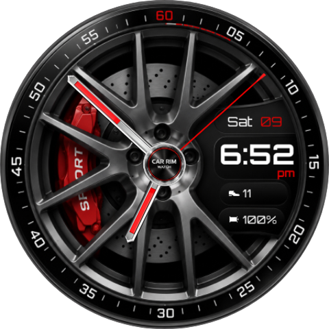 Car Rim Watch Face - 賽車紅版本，多輻鍛造合金輪轂設計